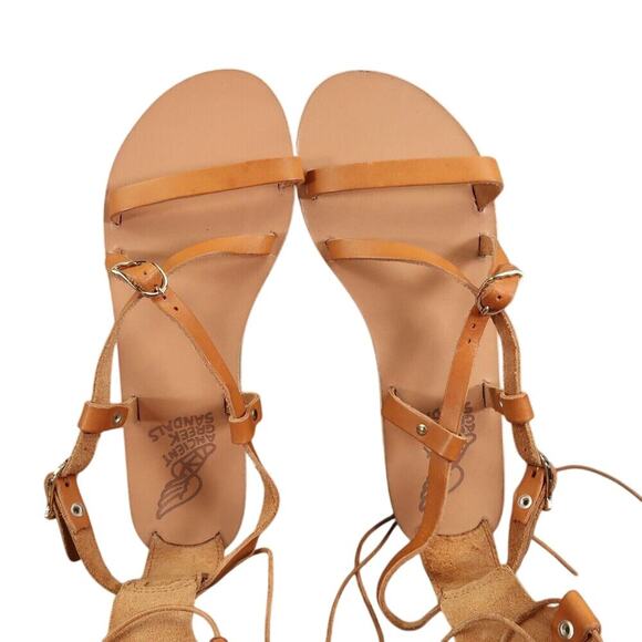 Ancient Greek Sandals Women 38 Sofia Tall Lace Up Gladiator Leather Handmade Tie - Picture 8 of 15